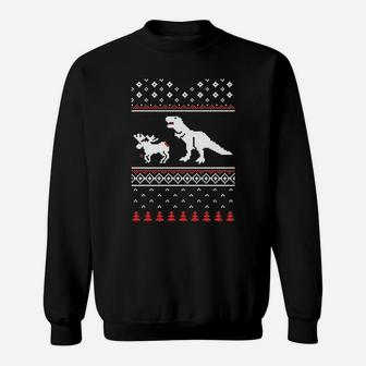 T-rex Attacking Moose Christmas Sweat Shirt - Seseable