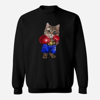 Tabby Cat As Boxing Champion Boxer Sweat Shirt - Seseable