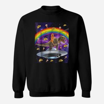 Taco Kitty Rainbow Laser Eye T Rex Riding Space Cat Sweat Shirt - Seseable