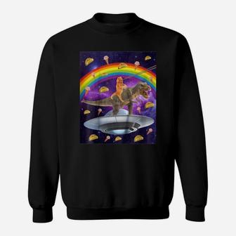 Taco Kitty Rainbow Laser Eye T-rex Riding Space Cat Sweatshirt - Seseable