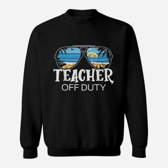 Teacher Off Duty Sunglasses Palm Tree Beach Sunset Sweat Shirt - Seseable