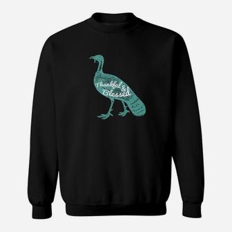 Thankful And Blessed Vintage Turkey Thanksgiving Sweat Shirt - Seseable