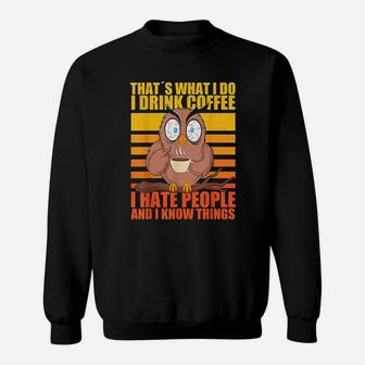 Thats What I Do I Drink Coffee I Hate People Funny Owl Sweat Shirt - Seseable