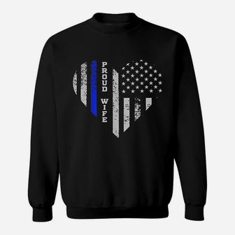 Thin Blue Line Heart Wife Of Police Proud Usa Sweat Shirt - Seseable