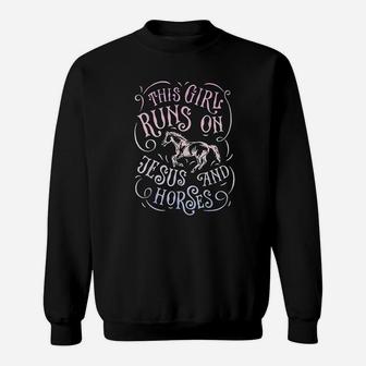 This Girl Runs On And Horses Horse Riding Equestrian Sweat Shirt - Seseable