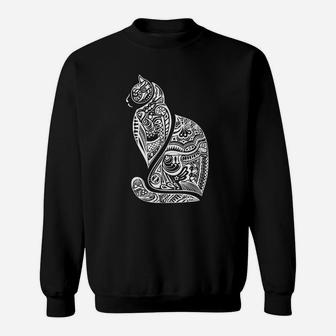 Tribal Katzen Design Schwarzes Herren Sweatshirt in Weiß - Seseable