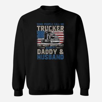 Truck Driver Gift Trucker Daddy Husband Us Flag Sweat Shirt - Seseable