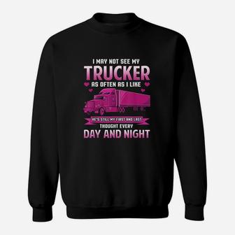 Trucker Wife Funny Gift Trucker Girlfriend Trucking Sweat Shirt - Seseable