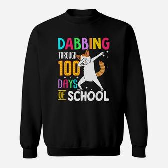Turkish Van Dabbing Through 100 Days Of School Colorful Cat Lovers Funny Student Sweat Shirt - Seseable