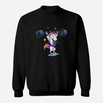 Unicorn Weightlifting Fitness Gym Deadlift Rainbow Sweatshirt - Seseable