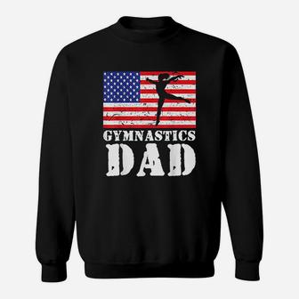 Usa American Distressed Flag Gymnastics Dad Sweat Shirt - Seseable