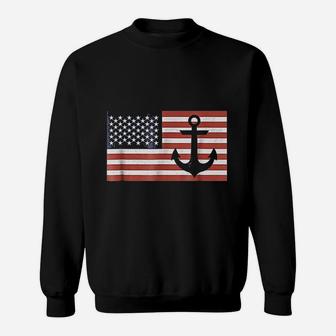 Usa American Flag Nautical Blue Anchor Patriotic Sweat Shirt - Seseable