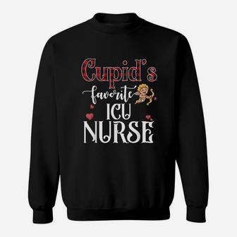 Valentine Day Cupid Favorite Icu Nurse Buffalo Plaid Sweat Shirt - Seseable