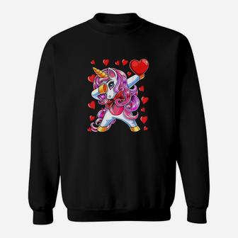 Valentine's Day Dabbing Unicorn Heart Costume Gift Girls Sweat Shirt - Seseable