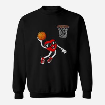 Valentines Day Heart Dunking Basketball Boys Girls Kids Gift Sweat Shirt - Seseable