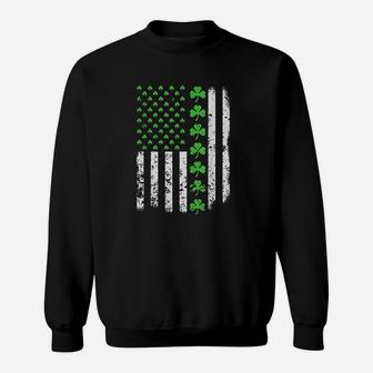 Vintage American Usa Flag Shamrock Green Clover Sweat Shirt - Seseable