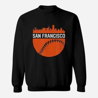 Vintage Downtown San Francisco Cali Skyline Baseball Sweat Shirt - Seseable