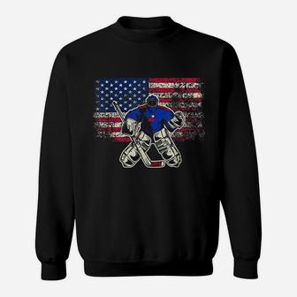 Vintage Ice Hockey Goalie Usa Flag Gift For Goalie Sweat Shirt - Seseable