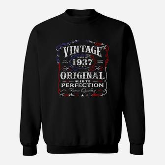 Vintage Made In 1937 Birthday Gift T-shirt Us Flag July 4th Black Women Sweat Shirt - Seseable