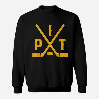 Vintage Pittsburgh Ice Hockey Sticks State Outline Sweat Shirt - Seseable