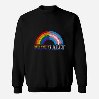 Vintage Proud Ally Flag Rainbow Lgbt Transgender Pride Month Shirt Sweat Shirt - Seseable