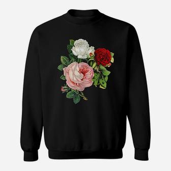 Vintage Roses Flower Floral Illustration Blossom Lovers Gift Sweat Shirt - Seseable
