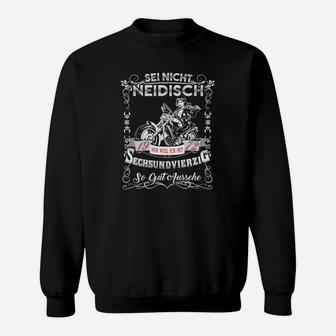 Vintage Schwarzes Sweatshirt Sei Nicht Neidisch - 46, Lustiges Spruch-Design - Seseable
