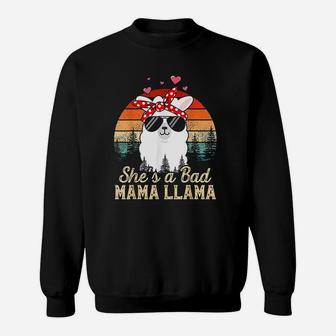 Vintage Sunset She Is A Bad Mama Llama Funny Mothers Day Sweat Shirt - Seseable