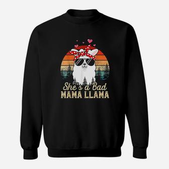 Vintage Sunset Shes A Bad Mama Llama Funny Mother Day Sweat Shirt - Seseable