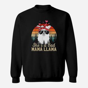 Vintage Sunset Shes A Bad Mama Llama Funny Mother Days Sweat Shirt - Seseable