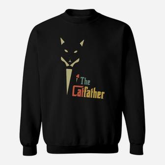 Vintage The Catfather Funny Cat Dad Father Of Cats Retro Sunset Kitty Kitten Lover Sweat Shirt - Seseable