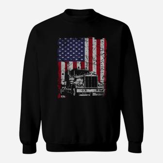 Vintage Truck Driver American Flag Trucker Shirt Sweat Shirt - Seseable