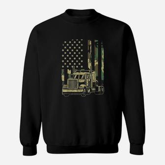 Vintage Trucker Camouflage American Flag Truck Driver Sweat Shirt - Seseable