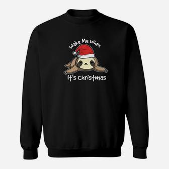 Wake Me Up When Its Christmas Sloth Candy Cane Sweat Shirt - Seseable