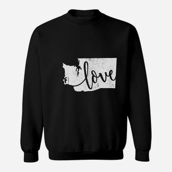 Washington Home Love Vintage State Map Outline Gift Sweat Shirt - Seseable