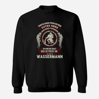 Wassermann Sternzeichen Sweatshirt Schwarz, Gutes Herz Kalter Geist Design - Seseable