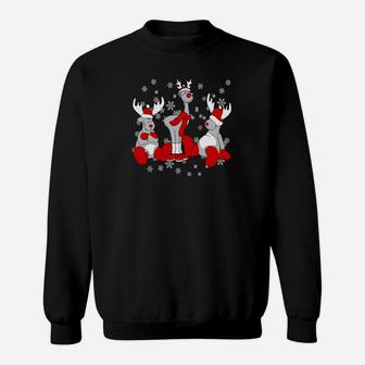 Weihnachtsfreude Sweatshirt mit Rentieren und Schneemann, Schwarzes Festliches Tee - Seseable