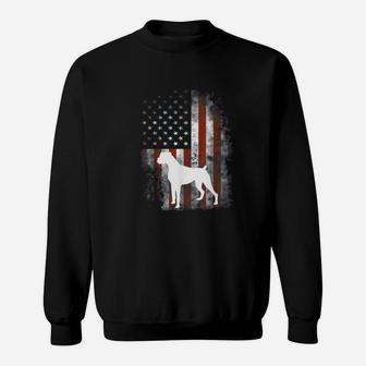 White Boxer Dog Patriotic American Flag 4th Of July Sweat Shirt - Seseable