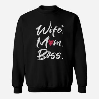Wife Mom Boss Heart Sweat Shirt - Seseable