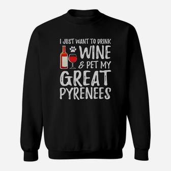 Wine And Great Pyrenees T-shirt For Great Pyrenees Dog Mom Black Women Sweat Shirt - Seseable