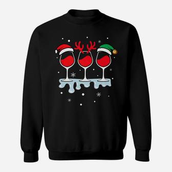 Wine Glass Christmas Elf Santa Hat Deer Antlers Sweat Shirt - Seseable