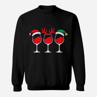 Wine Glass Christmas Elf Santa Hat Reindeer Antlers Sweat Shirt - Seseable