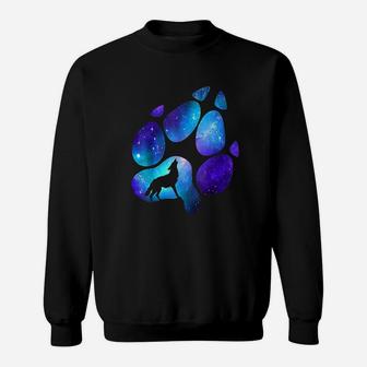 Wolf Paw Galaxy Wild Lone Wolves Double Exposure Stars Moon Sweat Shirt - Seseable