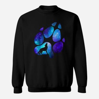 Wolf Paws Galaxy Wild Lone Wolves Double Exposure Stars Moon Sweat Shirt - Seseable
