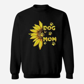 Women Summer Casual Sunflower Pattern And Dog Mom Letter Sweat Shirt - Seseable