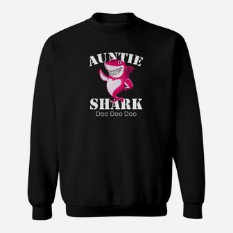 Womens Auntie Shark Aunt Cousin Matching Family Shark Sweat Shirt - Seseable
