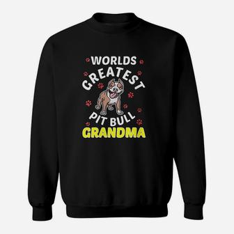 Worlds Greatest Pitbull Grandma Love My Dog Paw Gifts Sweat Shirt - Seseable
