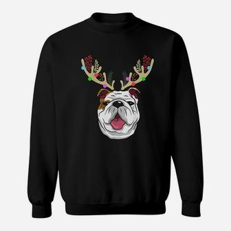 Xmas Funny Bulldogs With Antlers Christmas Sweat Shirt - Seseable