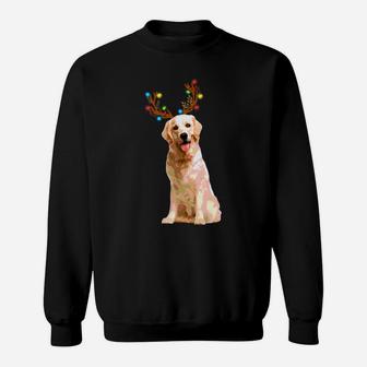 Xmas Funny Golden Retriever With Antlers Christmas Sweat Shirt - Seseable