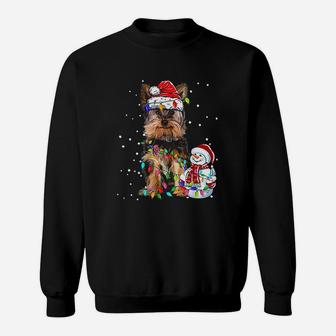 Yorkshire Terrier Christmas Santa Hat Xmas Lights Yorkie Dog Sweat Shirt - Seseable